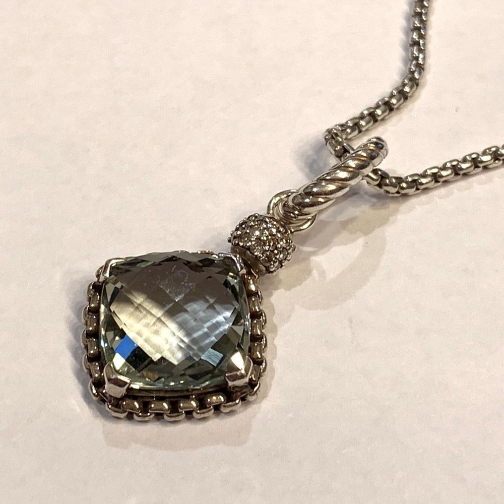 David Yurman SS Prasiolite & Pave Diamond Necklace
